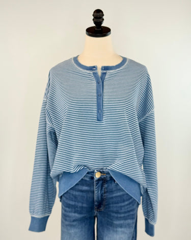 Z Supply Apollo Sweatshirt in Vintage Indigo and white Stripe-142 Sweatshirts & Hoodies-Little Bird Boutique