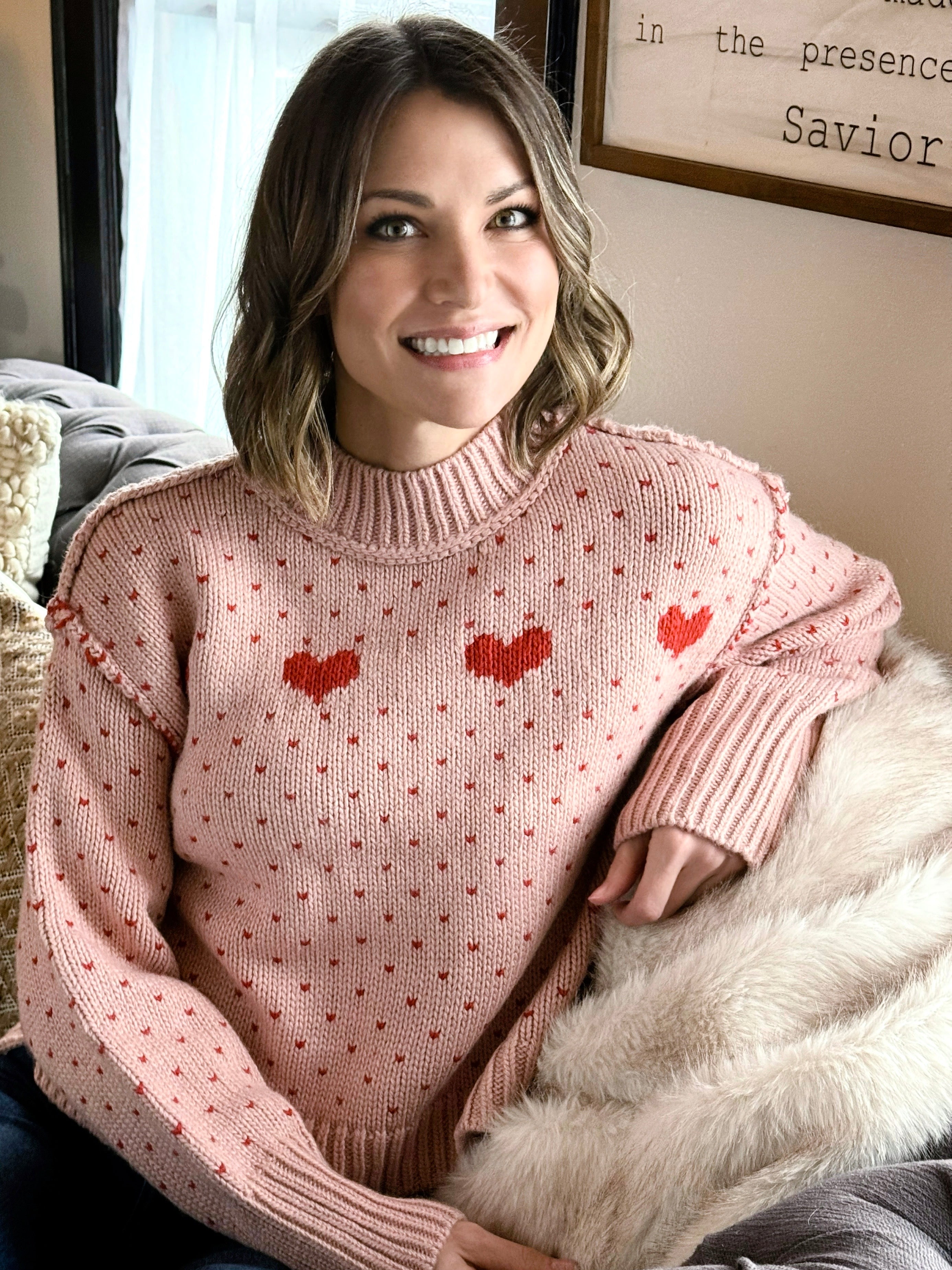 Have My Heart Sweater in Pink and Red-131 - Sweaters F/W (June - Nov)-Little Bird Boutique