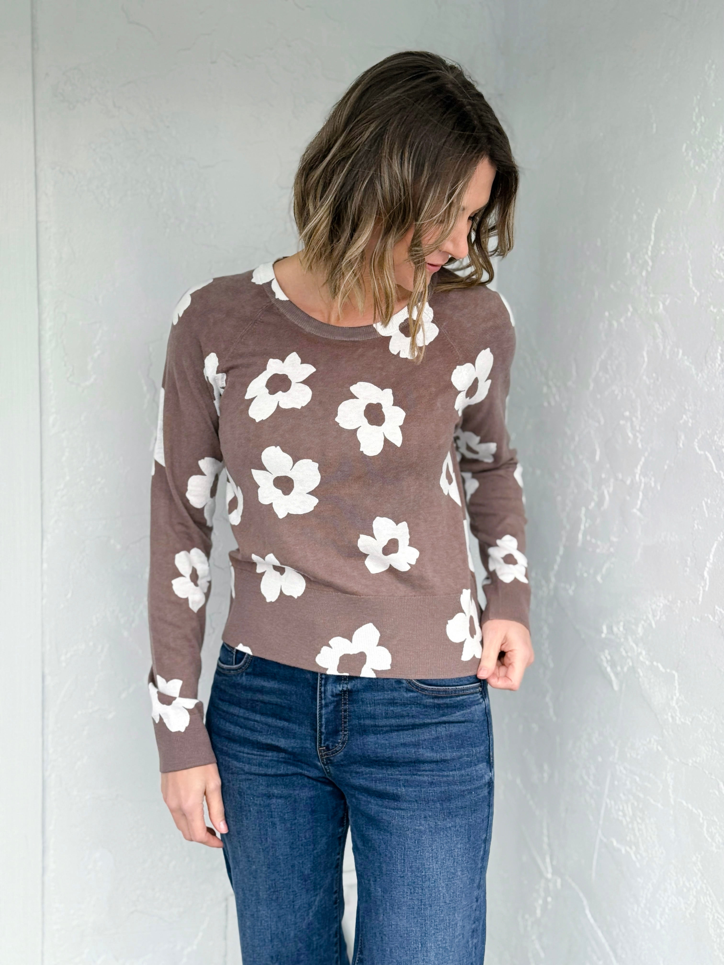 Sanctuary All Day Long Sweater in Cocoa Flower-131 - Sweaters F/W (June - Nov)-Little Bird Boutique