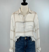 Flag and Anthem Millbury Boyfriend Shirt in Cream and Tan-111 - Woven Top F/W (June- Nov)-Little Bird Boutique
