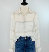 Flag and Anthem Millbury Boyfriend Shirt in Cream and Tan-111 - Woven Top F/W (June- Nov)-Little Bird Boutique
