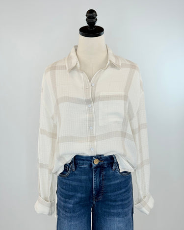 Flag and Anthem Millbury Boyfriend Shirt in Cream and Tan-111 - Woven Top F/W (June- Nov)-Little Bird Boutique