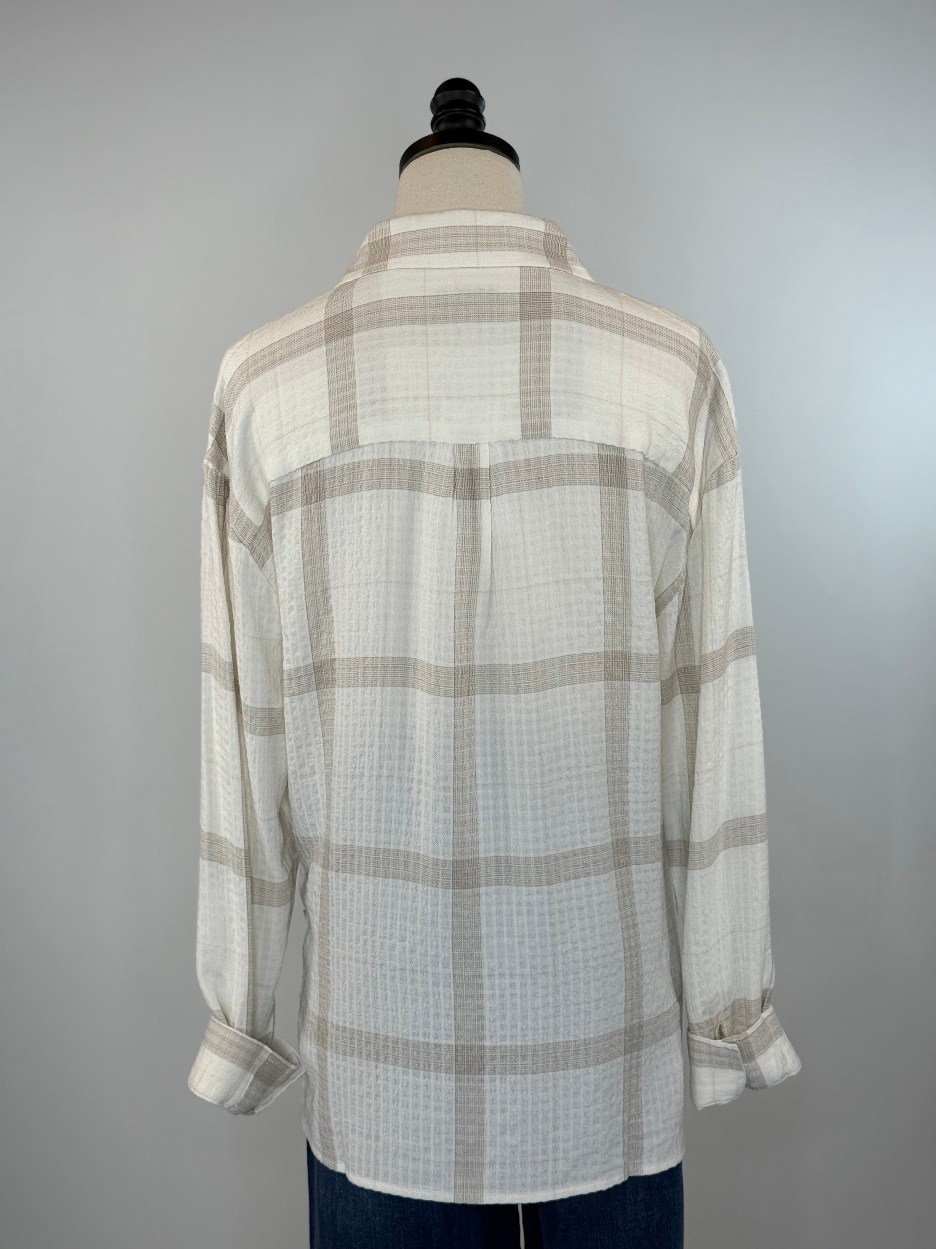 Flag and Anthem Millbury Boyfriend Shirt in Cream and Tan-111 - Woven Top F/W (June- Nov)-Little Bird Boutique