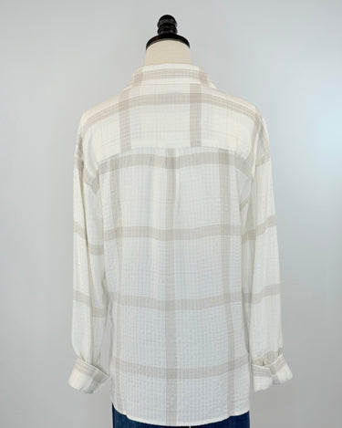 Flag and Anthem Millbury Boyfriend Shirt in Cream and Tan-111 - Woven Top F/W (June- Nov)-Little Bird Boutique