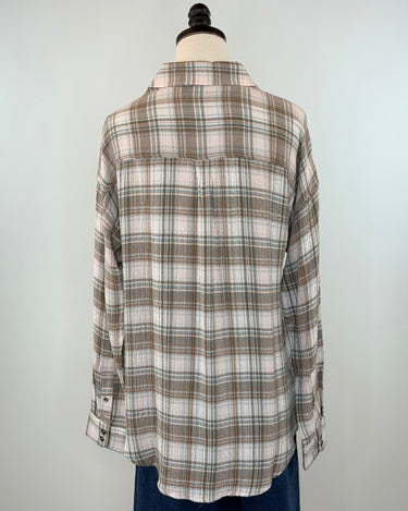 Flag and Anthem Leetonia Pucker Boyfriend Shirt in Sage and Pink-111 - Woven Top F/W (June- Nov)-Little Bird Boutique