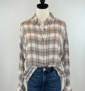 Flag and Anthem Leetonia Pucker Boyfriend Shirt in Sage and Pink-111 - Woven Top F/W (June- Nov)-Little Bird Boutique