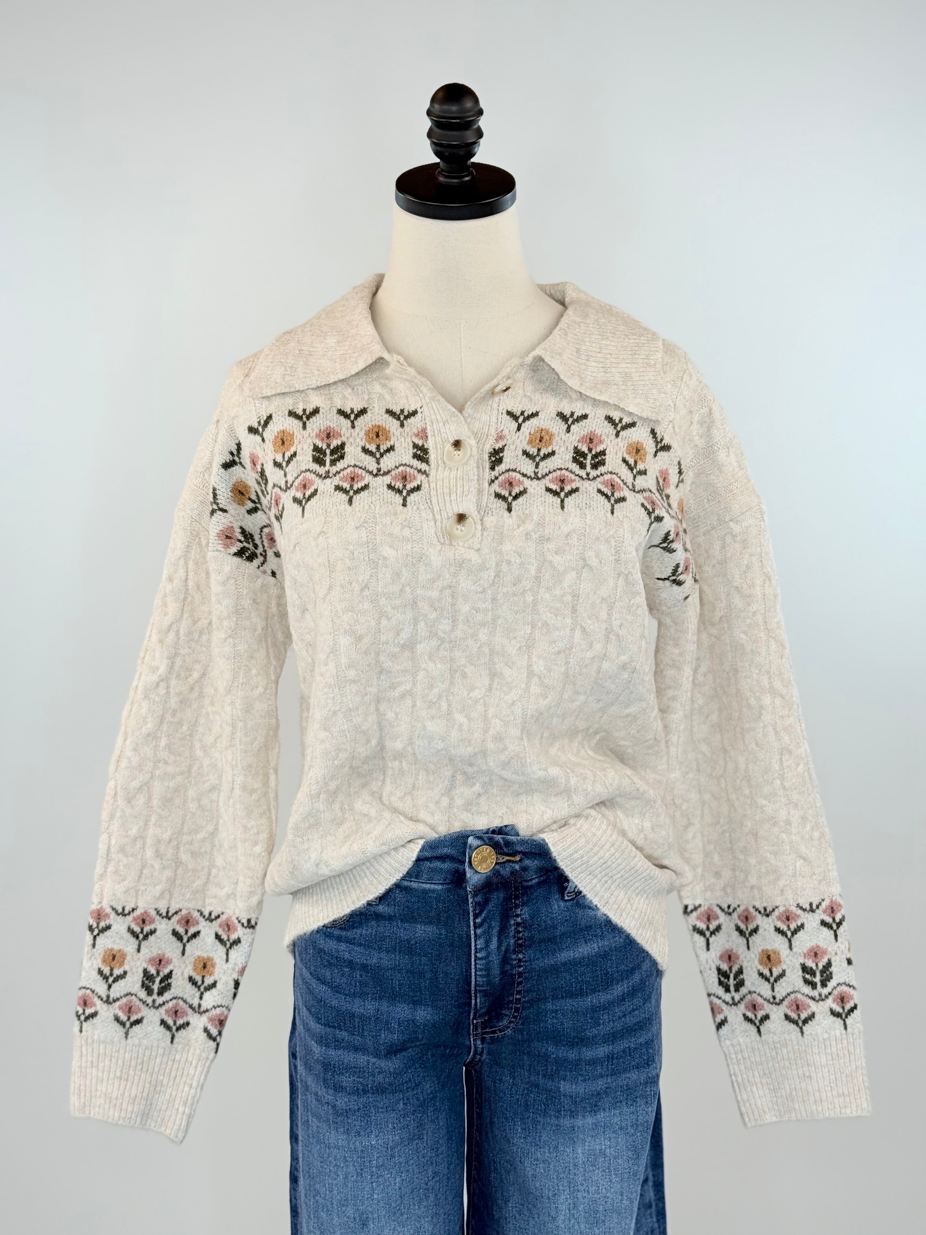 Flora Sweater in Oatmeal-131 - Sweaters F/W (June - Nov)-Little Bird Boutique