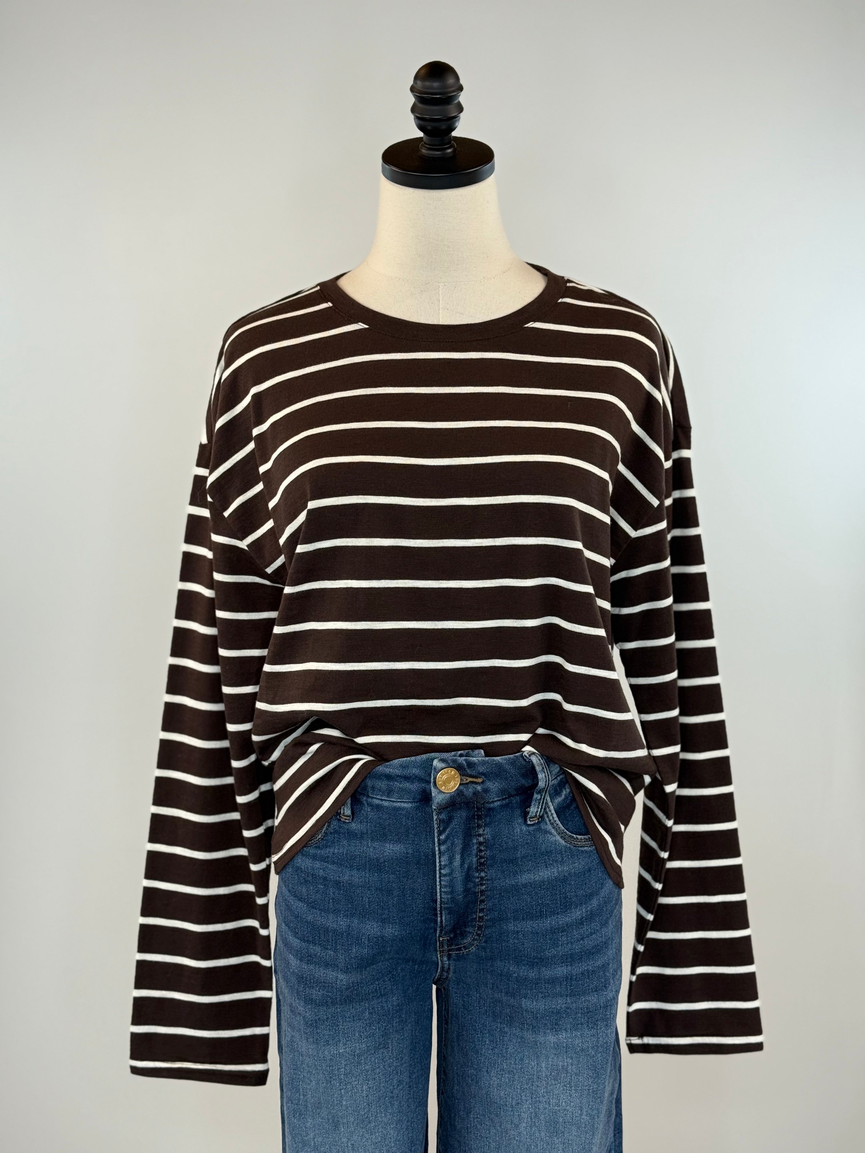 Thread and Supply Nellie Top in Coffee and White Stripe-121 - Jersey Tops F/W (June - Nov)-Little Bird Boutique