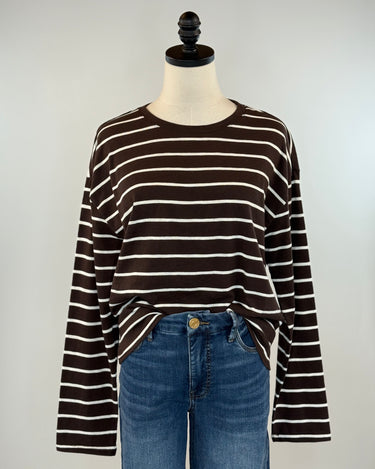 Thread and Supply Nellie Top in Coffee and White Stripe-121 - Jersey Tops F/W (June - Nov)-Little Bird Boutique