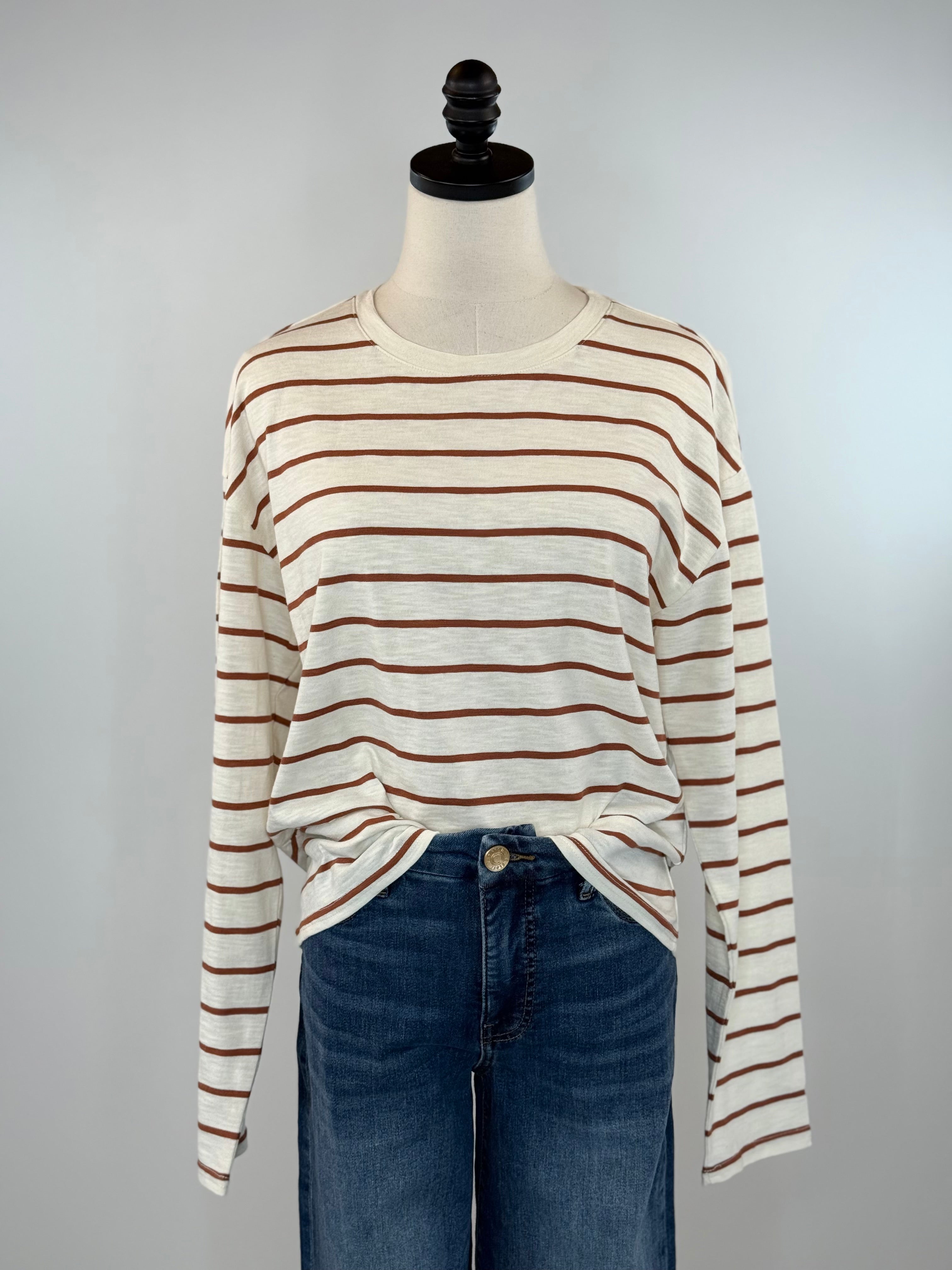 Thread and Supply Nellie Top in Off White and Brown Stripe-121 - Jersey Tops F/W (June - Nov)-Little Bird Boutique