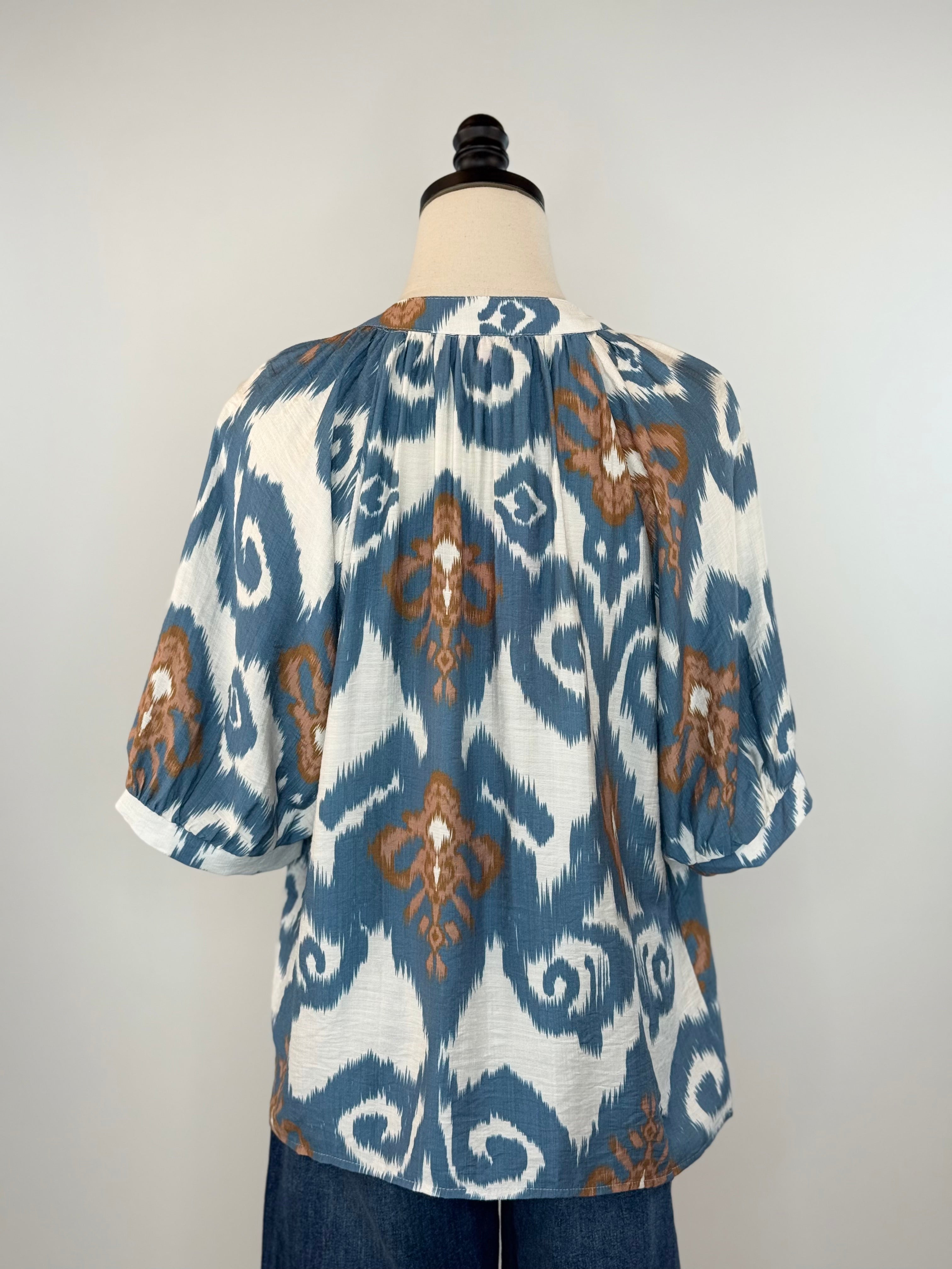 THML Porto Top in Aqua Geo-111 - Woven Top F/W (June- Nov)-Little Bird Boutique