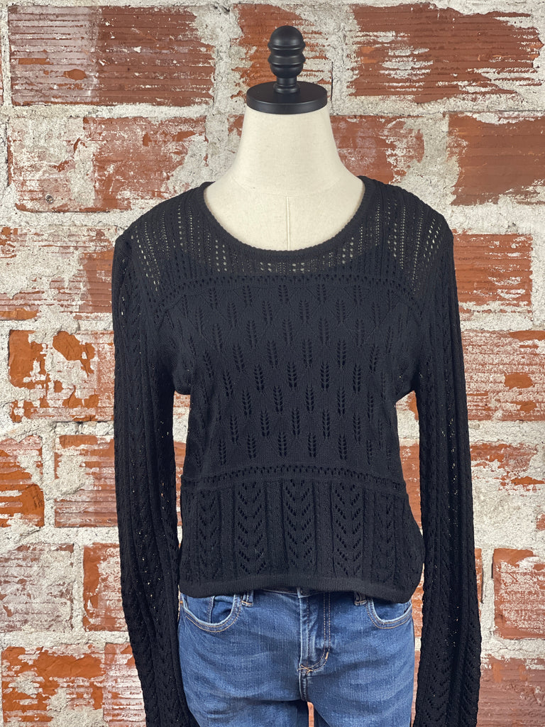 Pointelle Pullover Sweater in Black