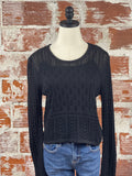 Pointelle Pullover Sweater in Black-130 Sweaters-Little Bird Boutique