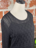 Pointelle Pullover Sweater in Black-130 Sweaters-Little Bird Boutique