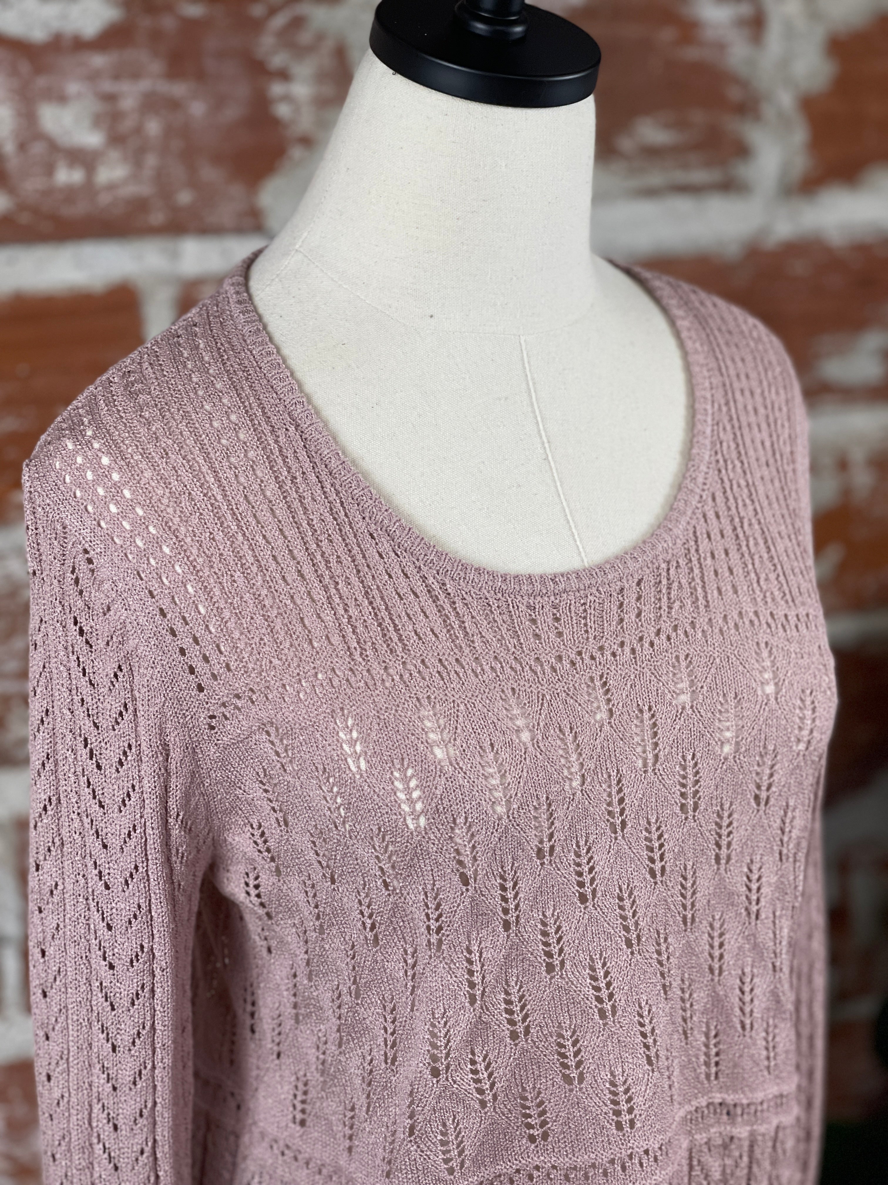 Pointelle Pullover Sweater in Mauve-131 - Sweaters F/W (July - Dec)-Little Bird Boutique