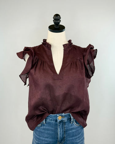 Olivia Linen Top in Berry-111 - Woven Top F/W (June- Nov)-Little Bird Boutique