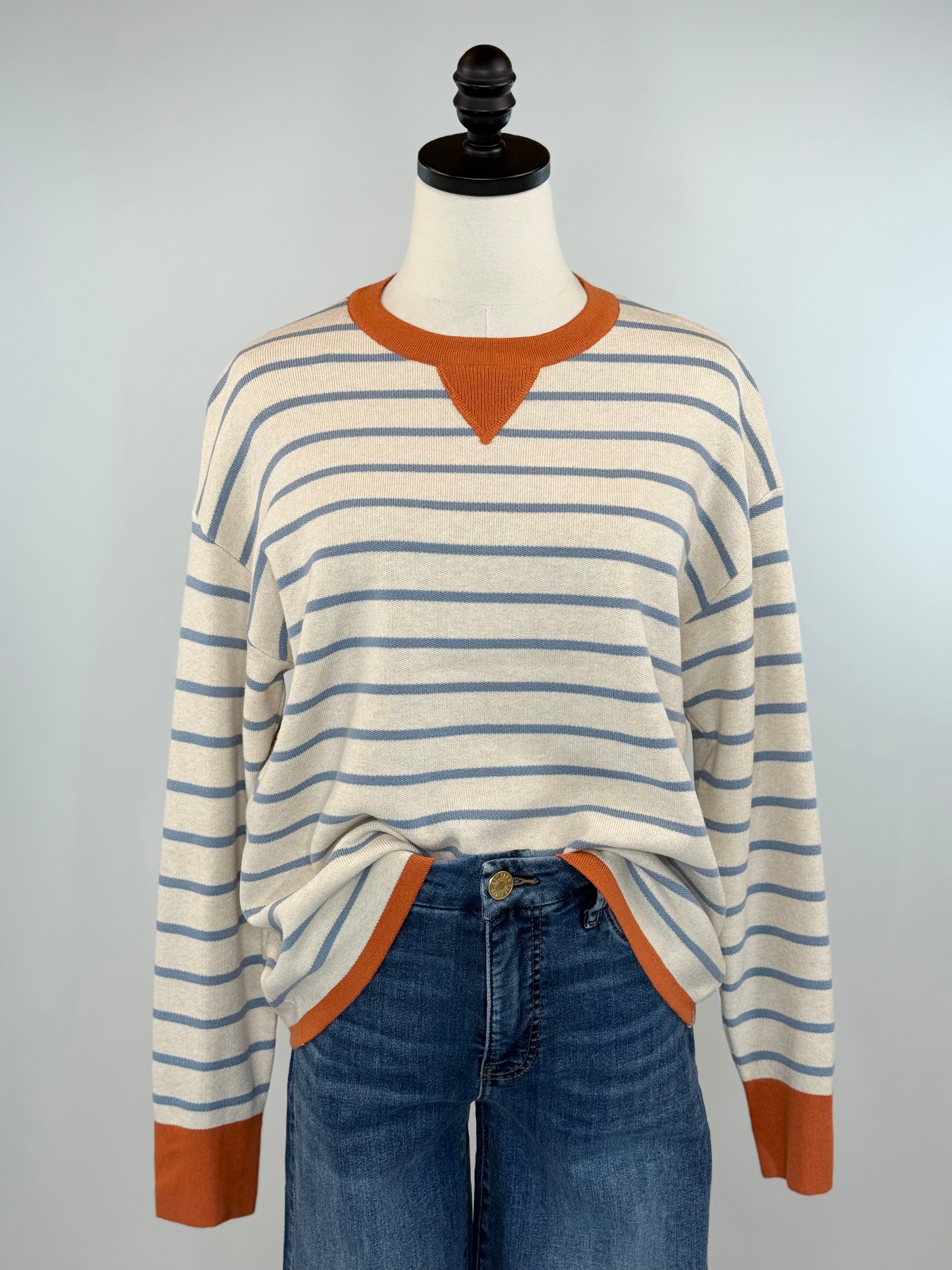 Carlisle Sweater in Oatmeal with Aqua and Sienna-131 - Sweaters F/W (June - Nov)-Little Bird Boutique
