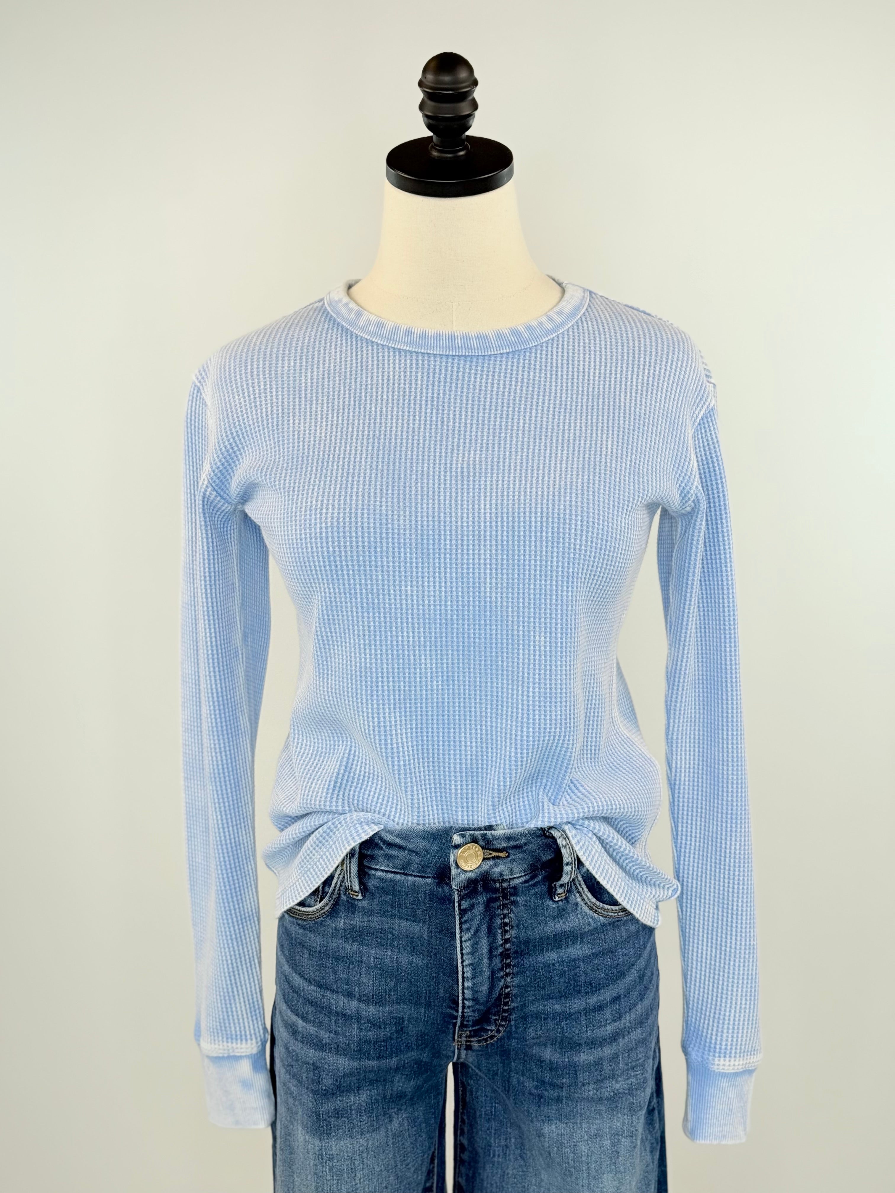 Flag and Anthem Fayston Waffle Crew in Light Blue-121 - Jersey Tops F/W (June - Nov)-Little Bird Boutique