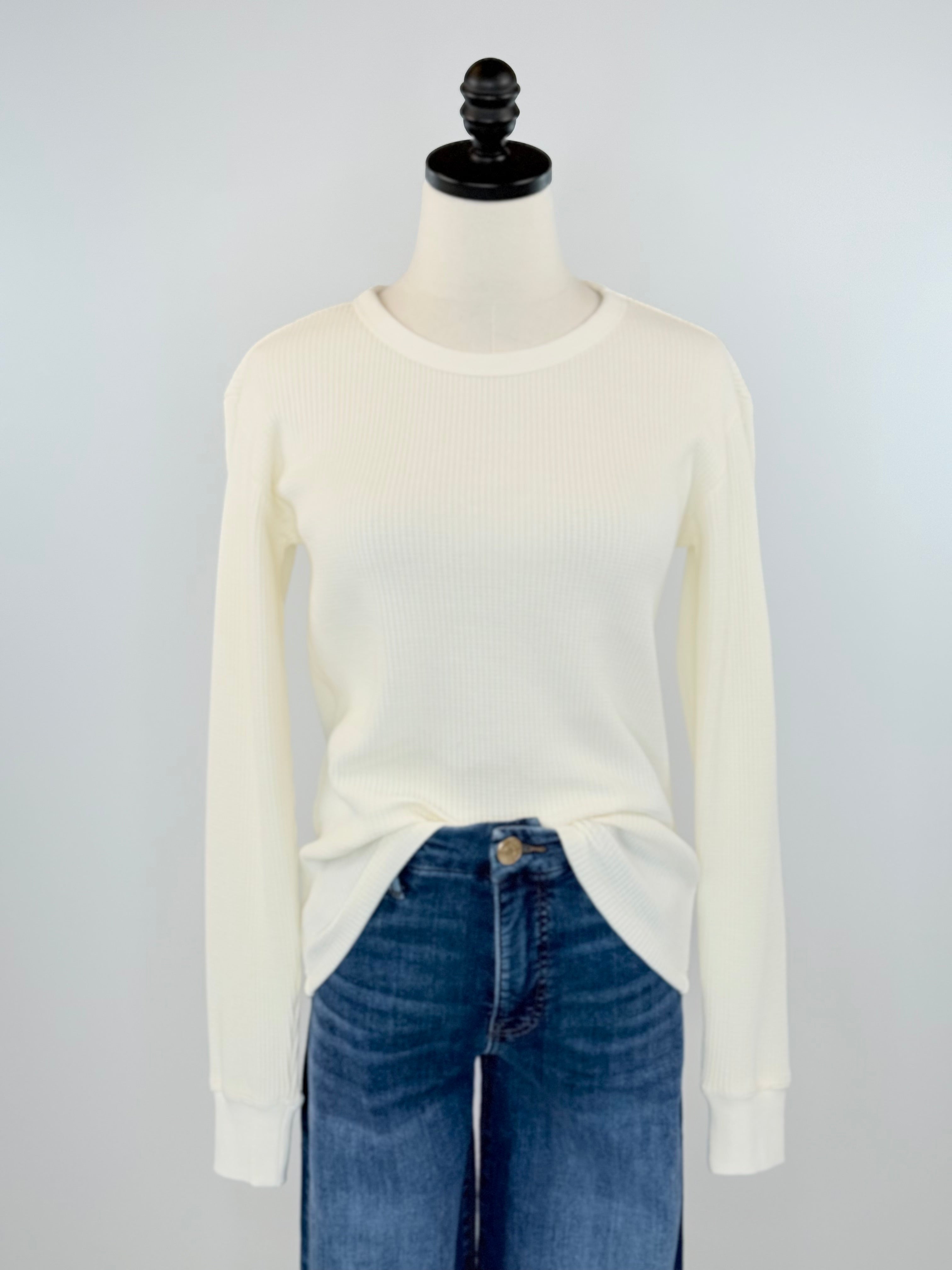 Flag and Anthem Fayston Waffle Crew in Ecru-121 - Jersey Tops F/W (June - Nov)-Little Bird Boutique