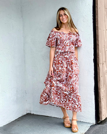 Jak and Rae Rosanne Skirt in Henna Brown Tropical-231 Skirts-Little Bird Boutique