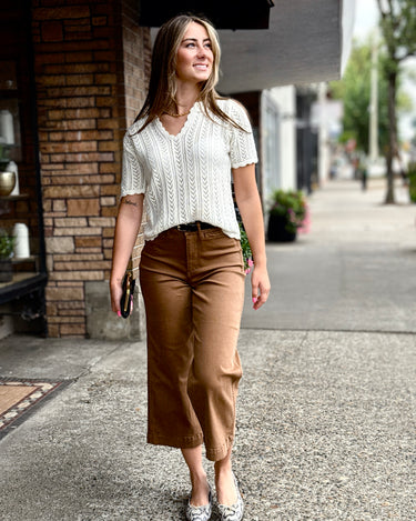 OAT High Rise Clean Wide Leg Crop Jean in Mocha-210 Denim-Little Bird Boutique
