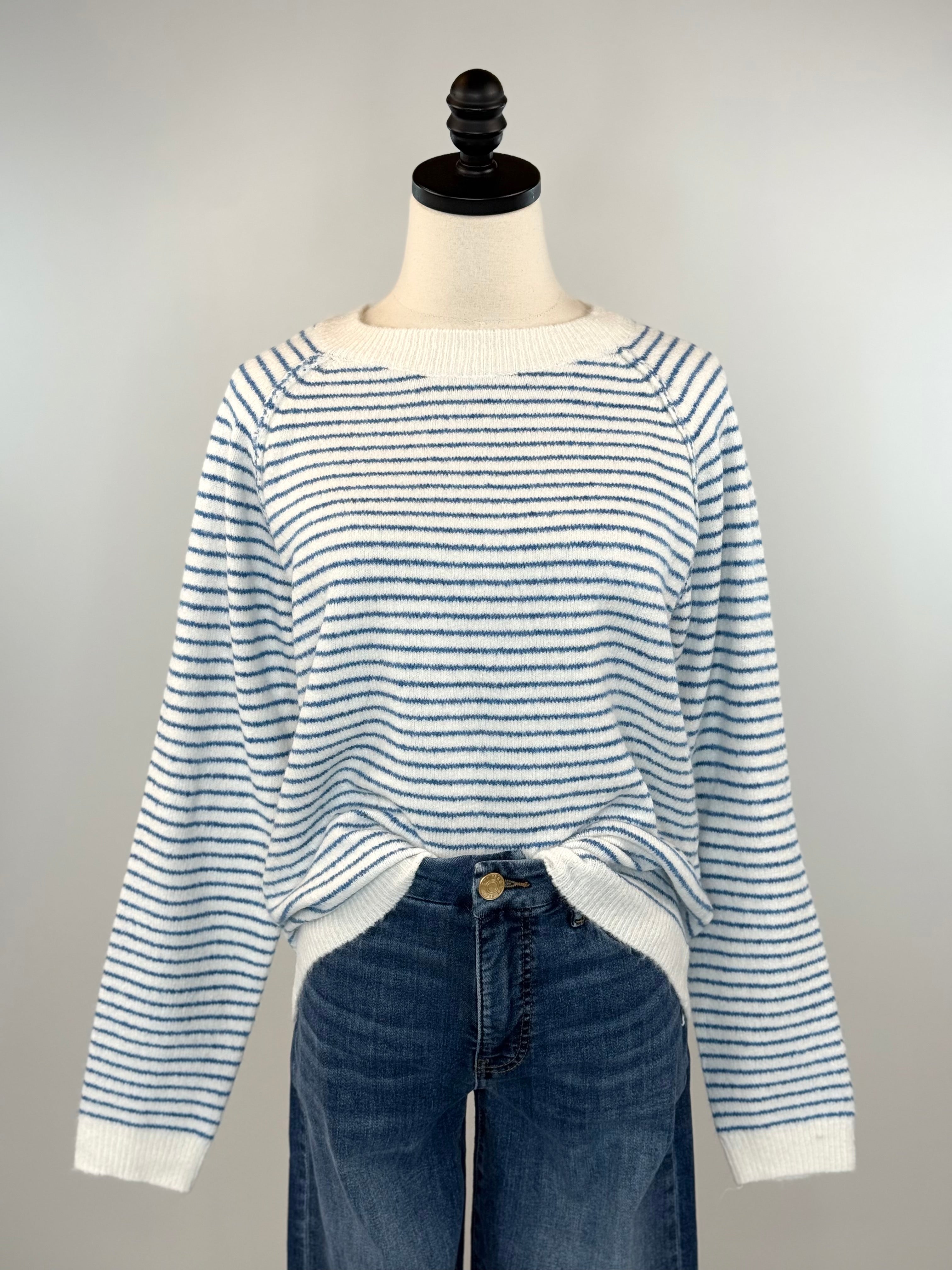 Brinley Sweater in Blue and Cream Stripe-131 - Sweaters F/W (June - Nov)-Little Bird Boutique
