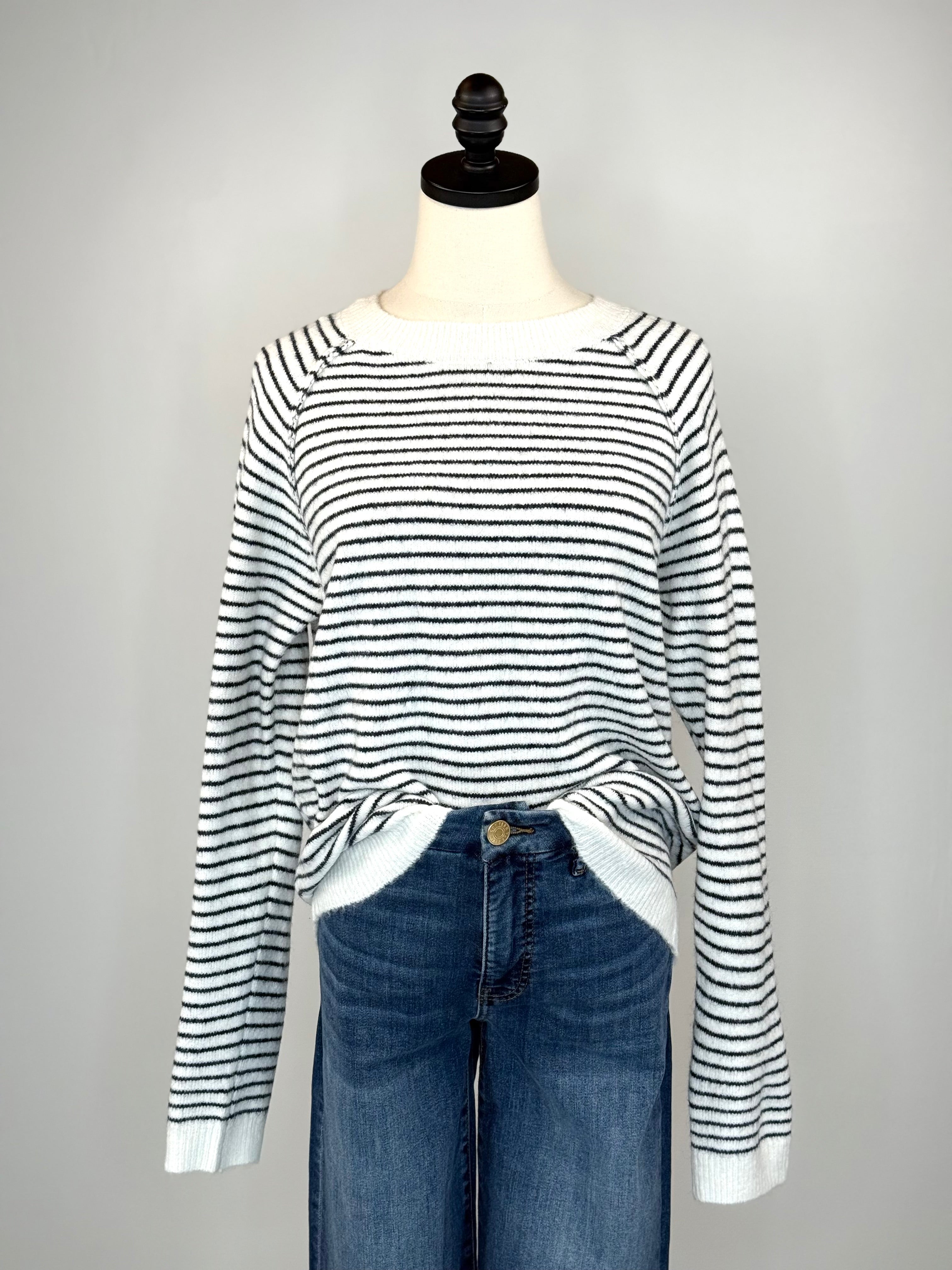 Brinley Sweater in Navy and Cream Stripe-131 - Sweaters F/W (June - Nov)-Little Bird Boutique