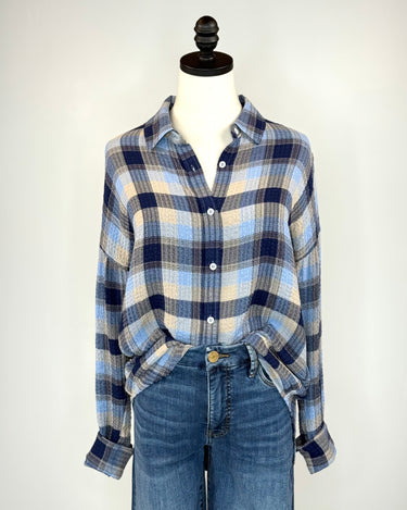 Flag and Anthem Leetonia Pucker Top in Navy-111 - Woven Top F/W (June- Nov)-Little Bird Boutique