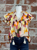 THML Ruffle Sleeve Top in Spotted Pattern-111 Woven Tops - Short Sleeve-Little Bird Boutique
