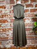 Midi Dress in Olive Satin-152 Dresses - Long-Little Bird Boutique