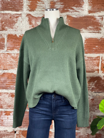 Mock Zip Sweater in Clover