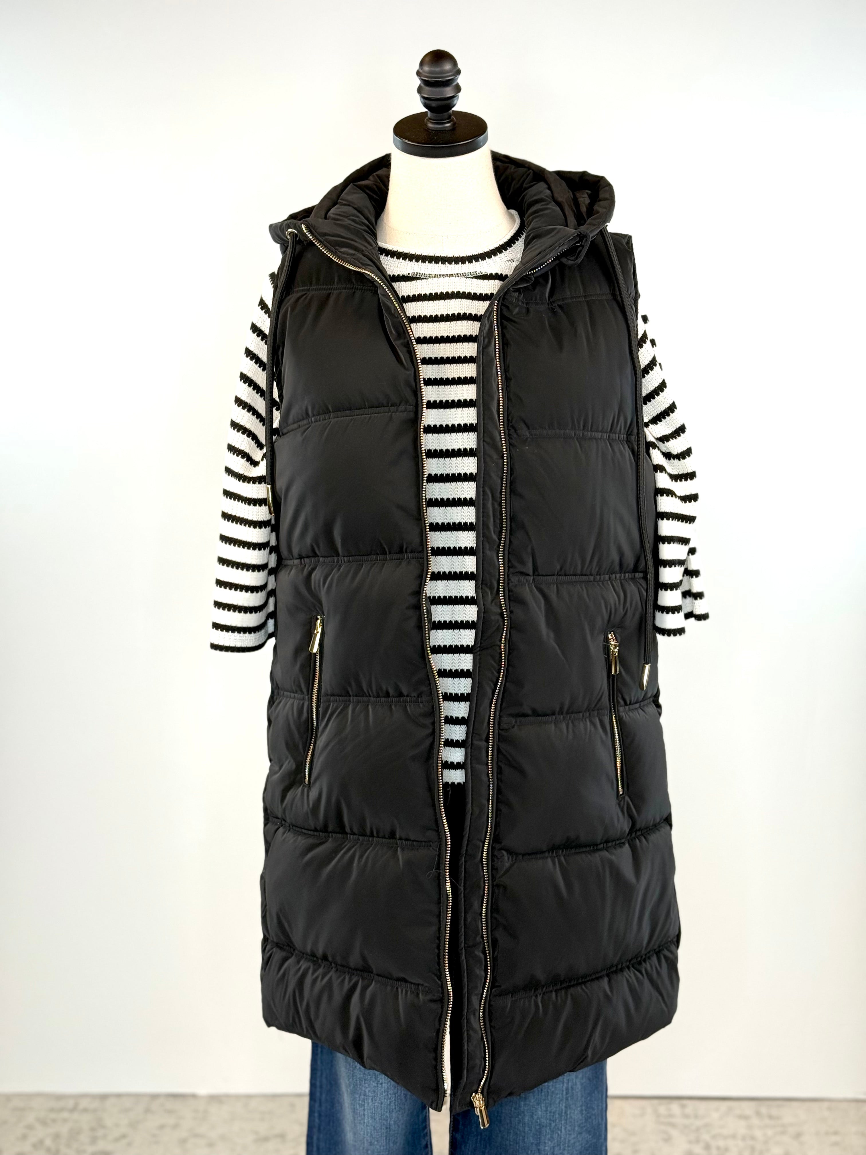 Dex Hooded Puffer Vest in Black-141 Outerwear Coats & Jackets-Little Bird Boutique