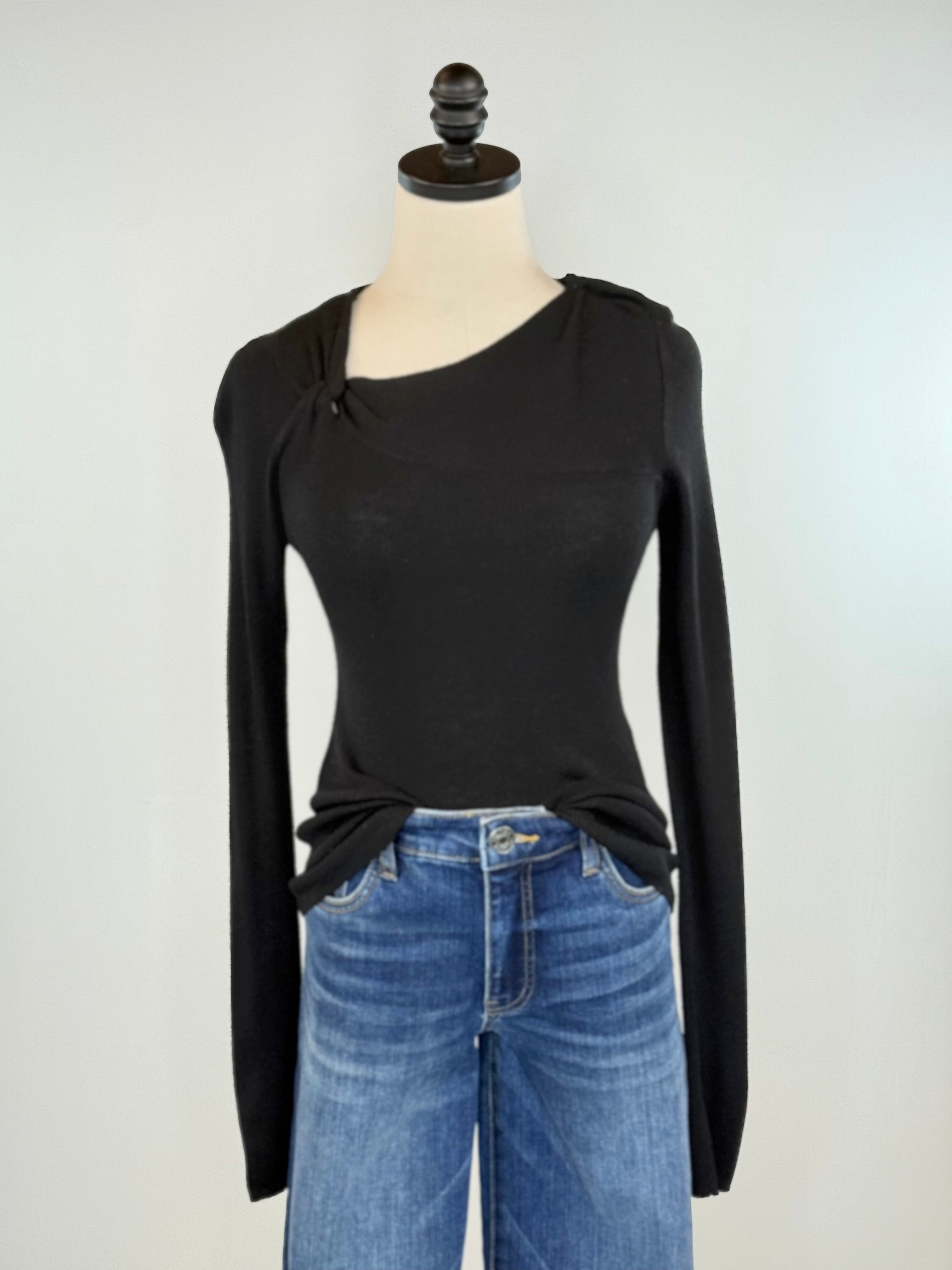 Sanctuary Shoulder Twist Top in Black-121 - Jersey Tops F/W (June - Nov)-Little Bird Boutique