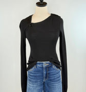 Sanctuary Shoulder Twist Top in Black-121 - Jersey Tops F/W (June - Nov)-Little Bird Boutique