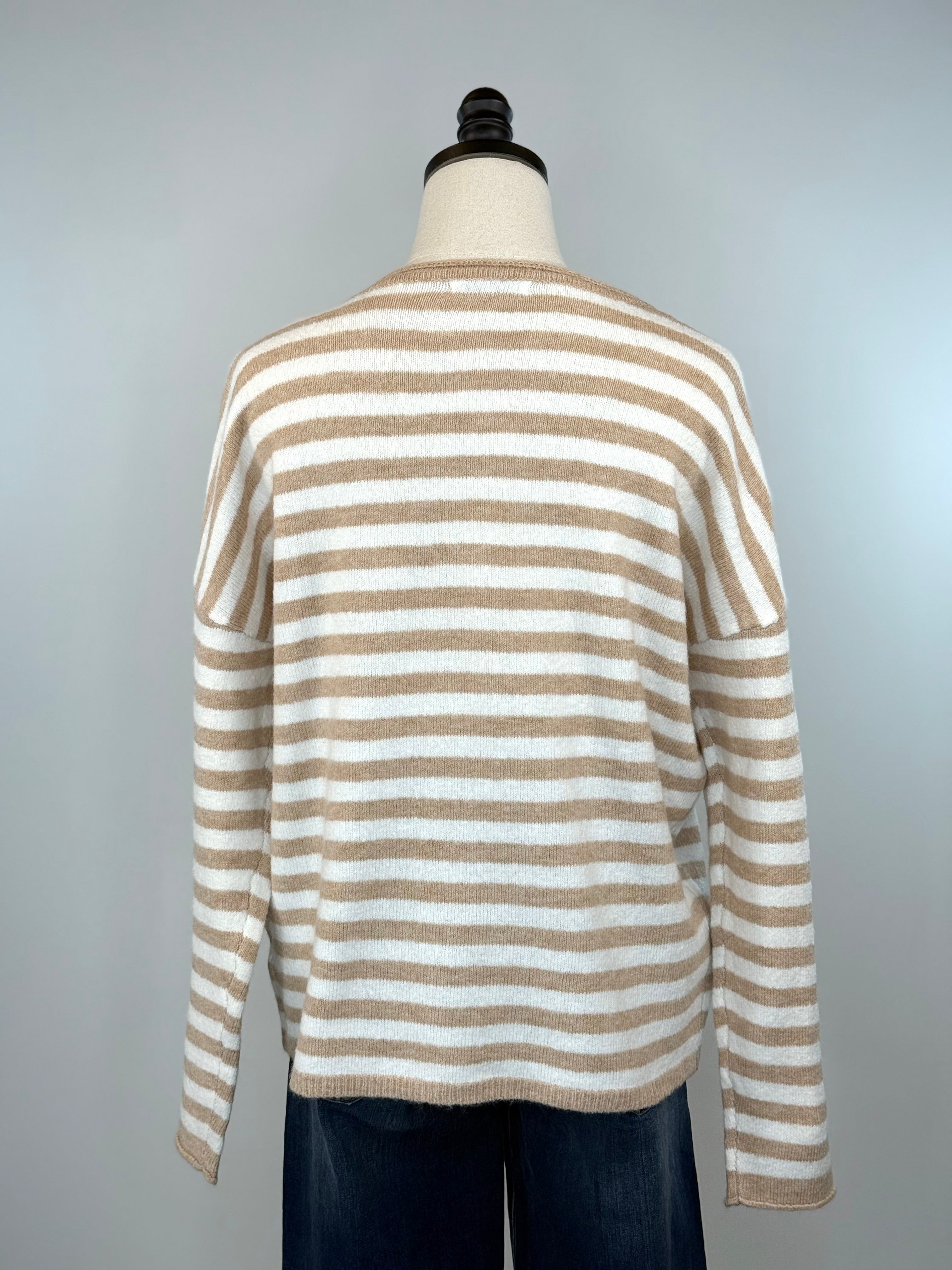 Rivers Sweater in Taupe and Ivory Stripe-131 - Sweaters F/W (June - Nov)-Little Bird Boutique