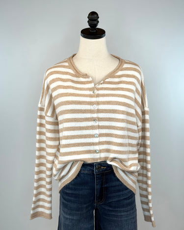 Rivers Sweater in Taupe and Ivory Stripe-131 - Sweaters F/W (June - Nov)-Little Bird Boutique