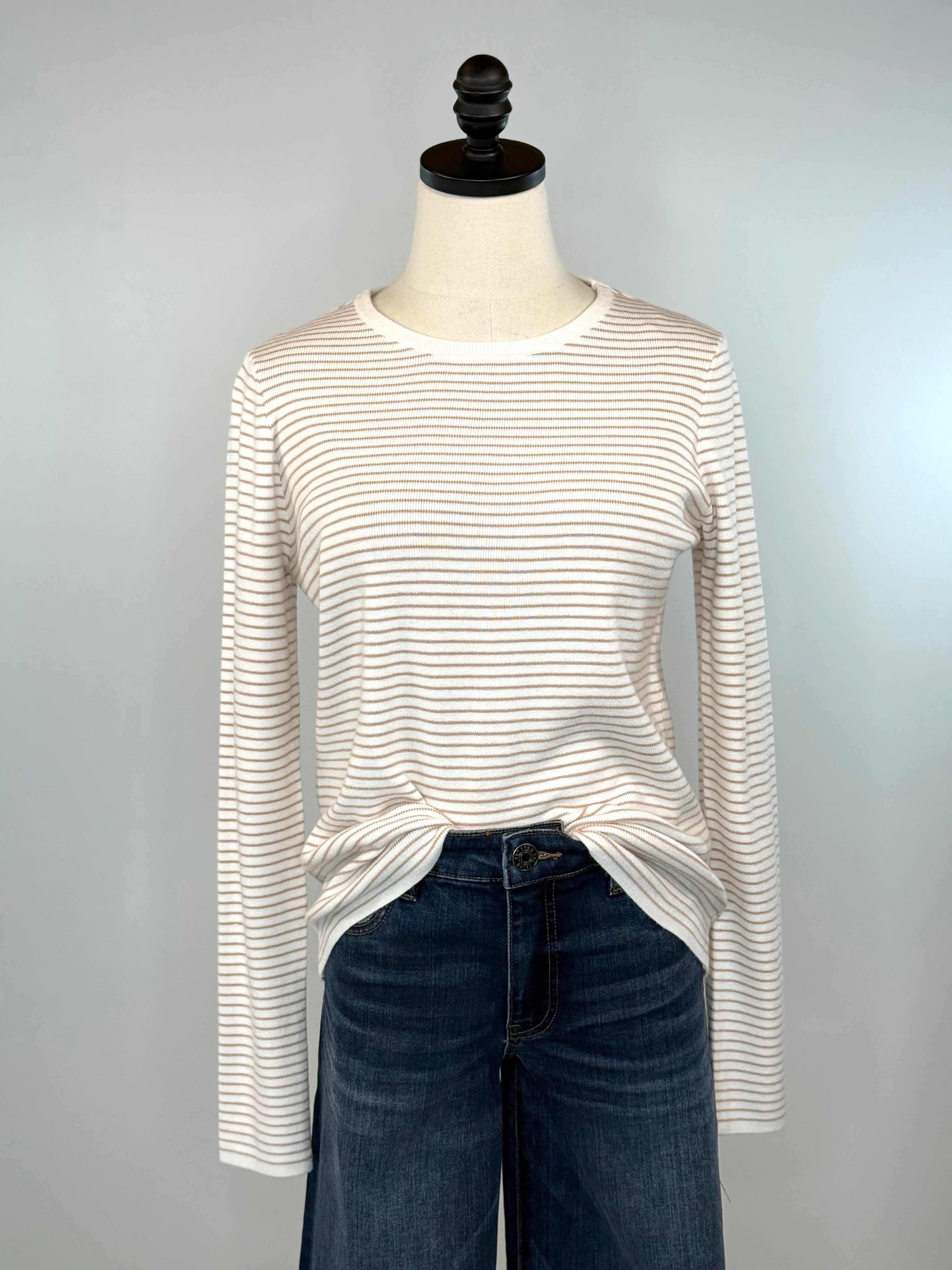 Reed Sweater in Taupe and Stripe-131 - Sweaters F/W (June - Nov)-Little Bird Boutique