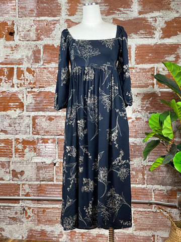 Square Neck Midi Dress in Charcoal Floral