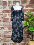 Square Neck Midi Dress in Charcoal Floral-152 Dresses - Long-Little Bird Boutique