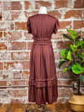 Ruffle Satin Midi Dress in Vino-151 Dresses - Short-Little Bird Boutique