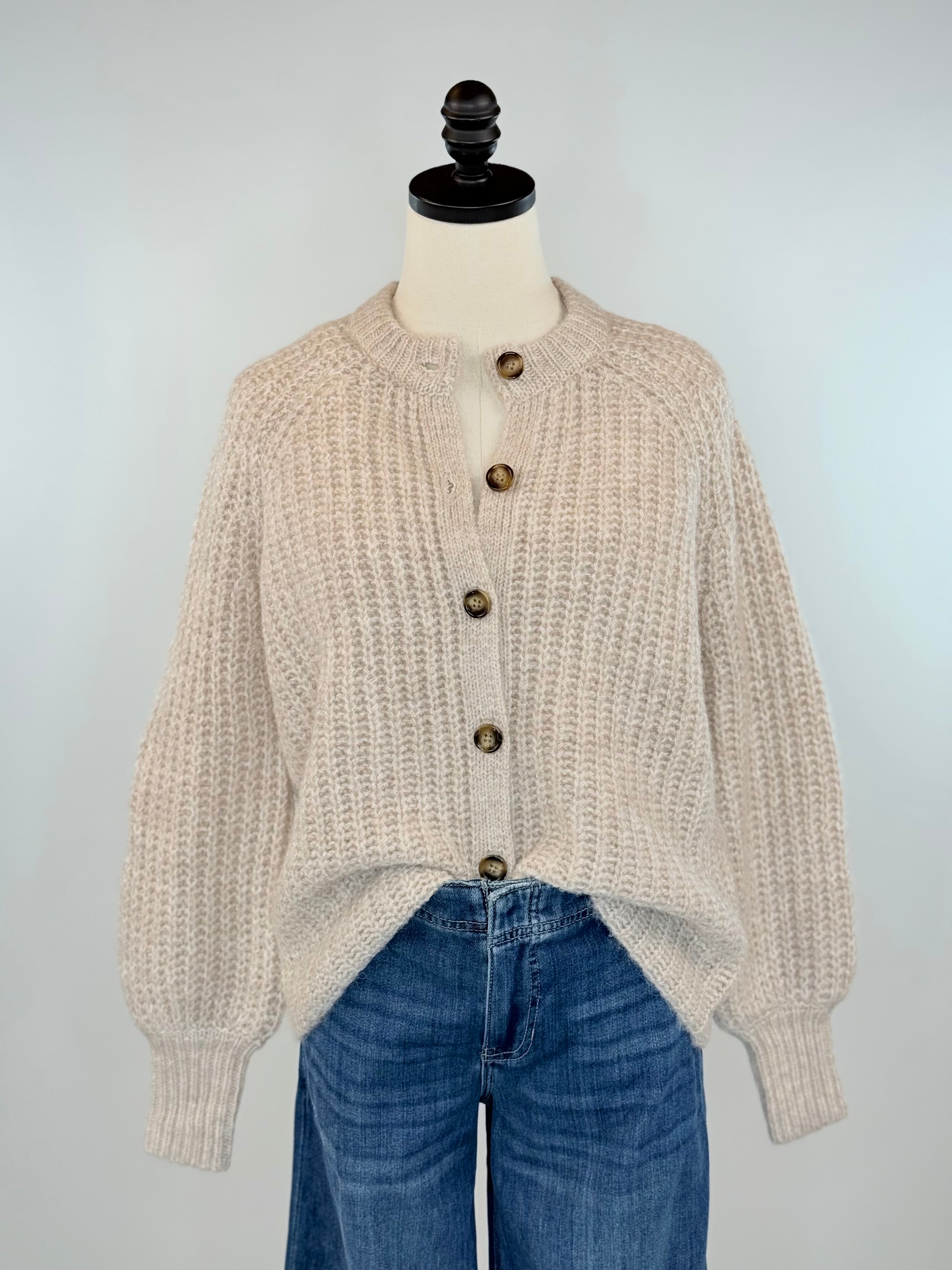 Dex Textured Cardigan in Soft Oat-131 - Sweaters F/W (June - Nov)-Little Bird Boutique