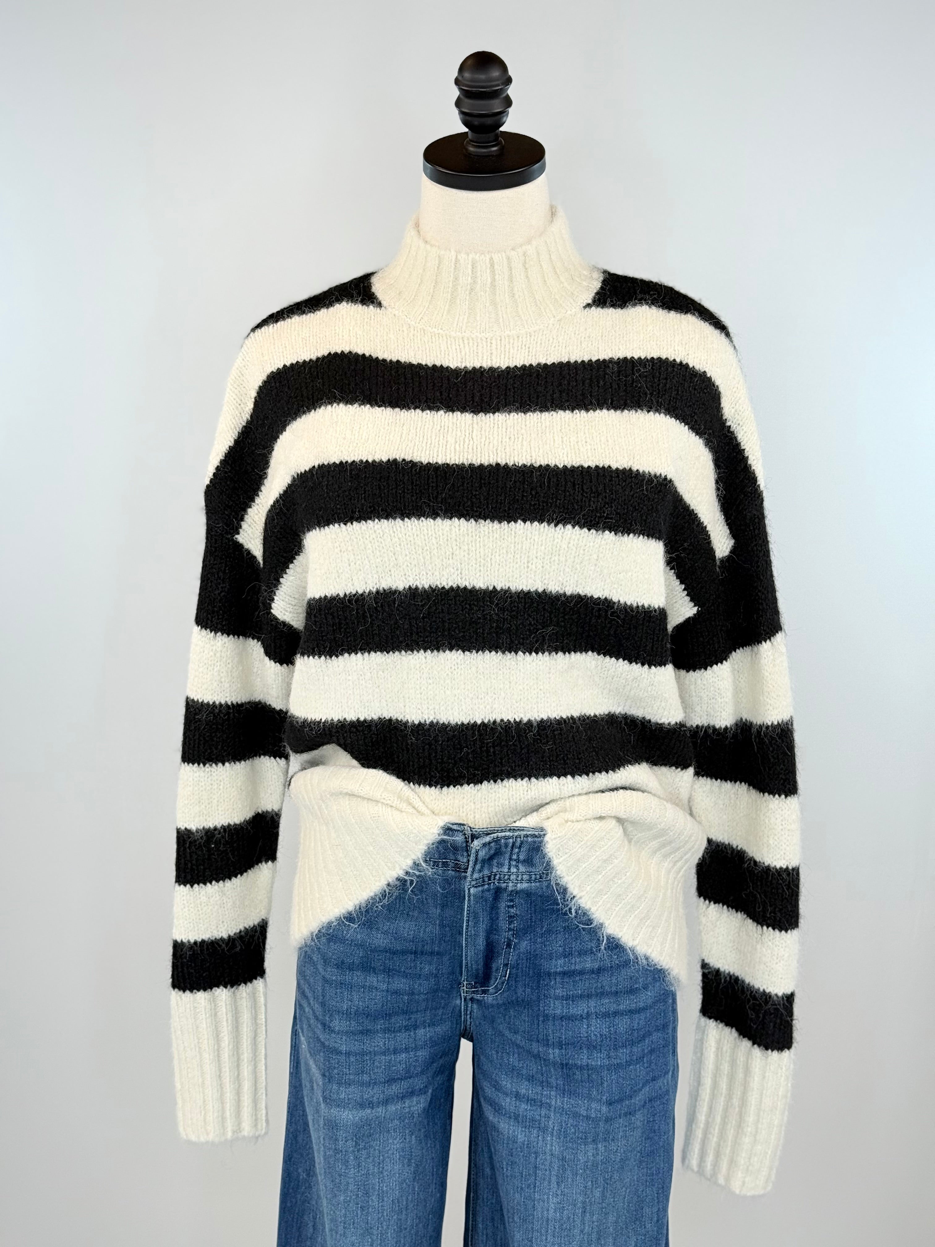 Illene Sweater in Cream and Black Stripe-131 - Sweaters F/W (June - Nov)-Little Bird Boutique