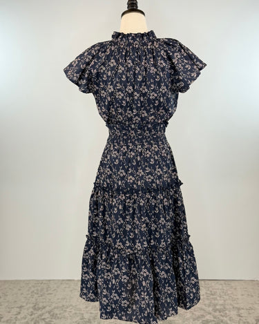 Charlie Dress in Navy and White Floral-152 Dresses - Long-Little Bird Boutique