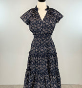 Charlie Dress in Navy and White Floral-152 Dresses - Long-Little Bird Boutique