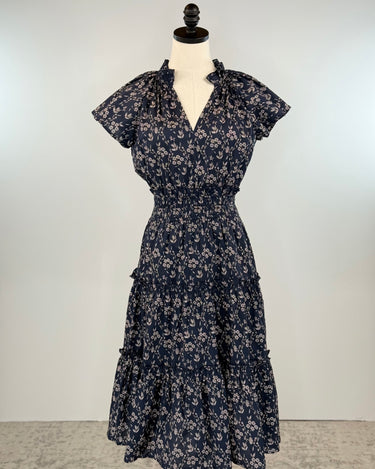 Charlie Dress in Navy and White Floral-152 Dresses - Long-Little Bird Boutique