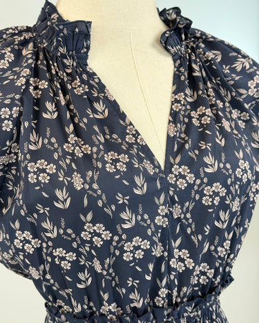 Charlie Dress in Navy and White Floral-152 Dresses - Long-Little Bird Boutique