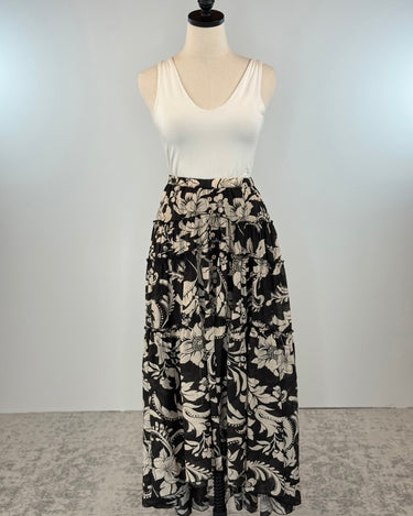 Parker Maxi Skirt in Black and Cream Floral-231 Skirts-Little Bird Boutique