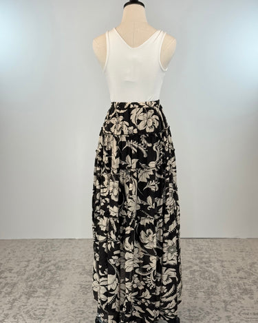 Parker Maxi Skirt in Black and Cream Floral-231 Skirts-Little Bird Boutique