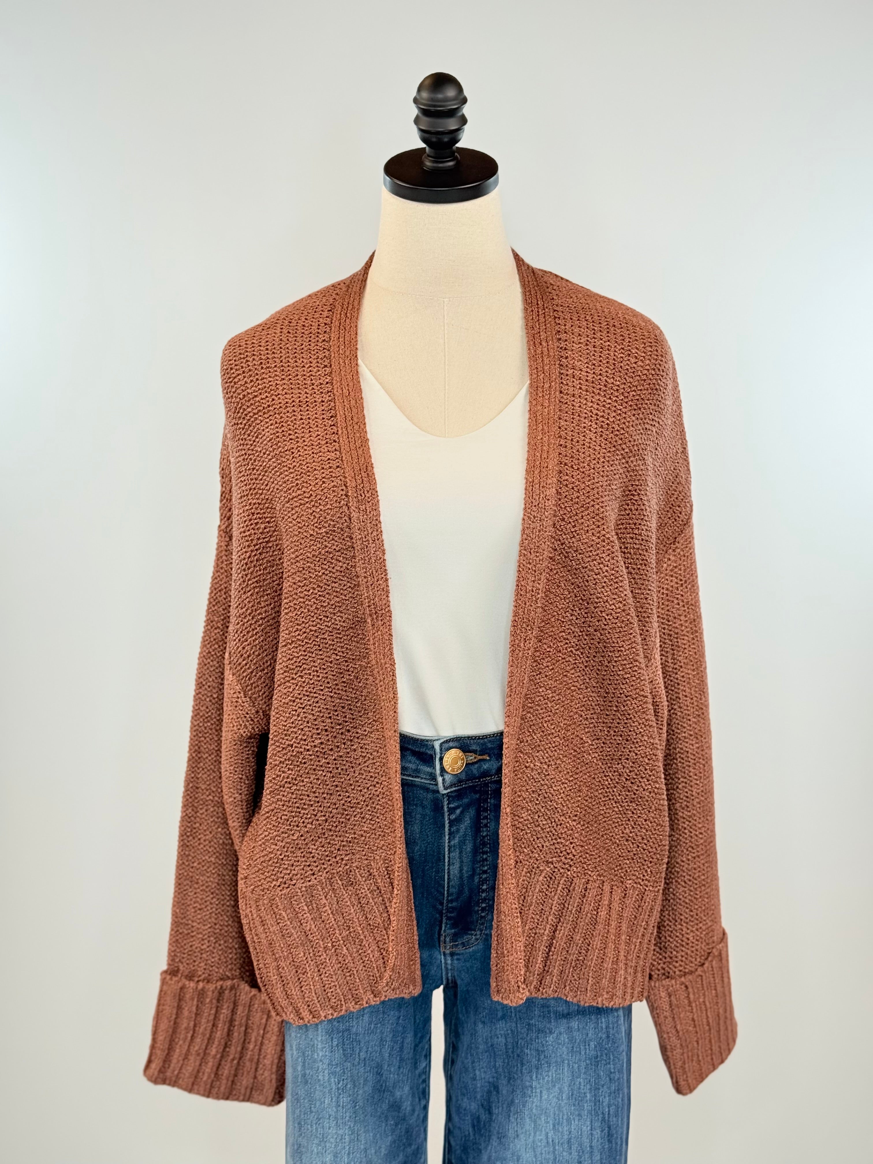 Bree Cardigan in Brick-131 - Sweaters F/W (June - Nov)-Little Bird Boutique