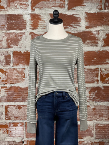 Thread & Supply Stacy Top in White and Olive Stripe